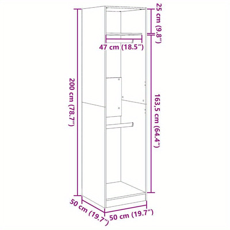 Classic White Wooden Wardrobe - 50x50x200cm, Freestanding Storage Organizer with Ample Hanging Space for Clothes and Accessories, Ideal for Bedroom or Dorm Room, Clothing Organization|Modern Aesthetic|Wooden Construction, Clo