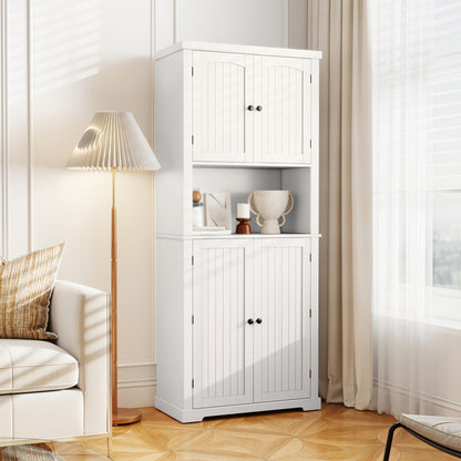Keukenkast – Voorraadkast – Opbergkast – Hoge Kast – Buffetkast – Met Werkblad – 7 Planken – Wit Houtfiberplaat - QUORE