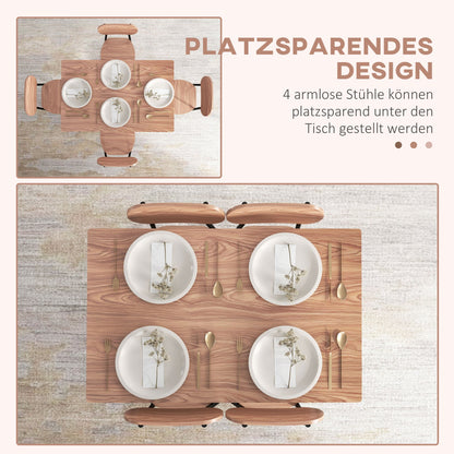 Eettafelset – Eettafel Met Stoelen – Keukentafel – Eetkamerset – Eettafel Meubels – Teakhout – Ruimtebesparend Met Opbergruimte
