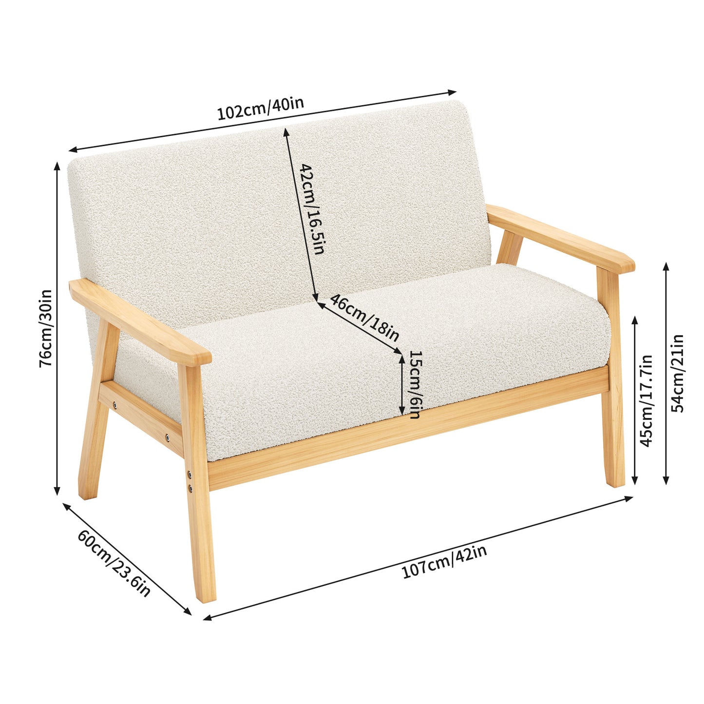 Bankstel – 2-Zitsbank – Sofa – Zitbank – Slaapbank – Linnen Bekleding – Massief Houten Frame – Comfortabel Zitten – Lichtbeige
