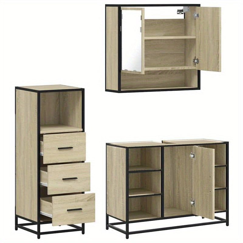 Badkamermeubelset – Badkamermeubels – Badkamerkast – Badkamermeubel – Meubelset – Sonoma Eiken – Duurzaam Hout – Compact Ontwerp
