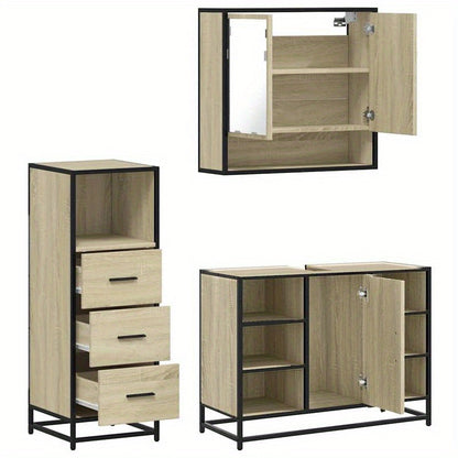 Badkamermeubelset – Badkamermeubels – Badkamerkast – Badkamermeubel – Meubelset – Sonoma Eiken – Duurzaam Hout – Compact Ontwerp