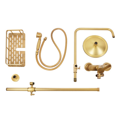 Douchekraan – Douche Set – Regendouche – Thermostaatkraan – Mengkraan – Messing Materiaal – Wandmontage Met Opbergrek