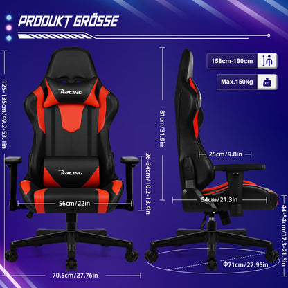 Gamingstoel – Bureaustoel – Gamestoel – Werkstoel – Draaistoel – Ergonomisch Design – Verstelbare Rugleuning Tot 170° – Zwart-Wit PU Leder