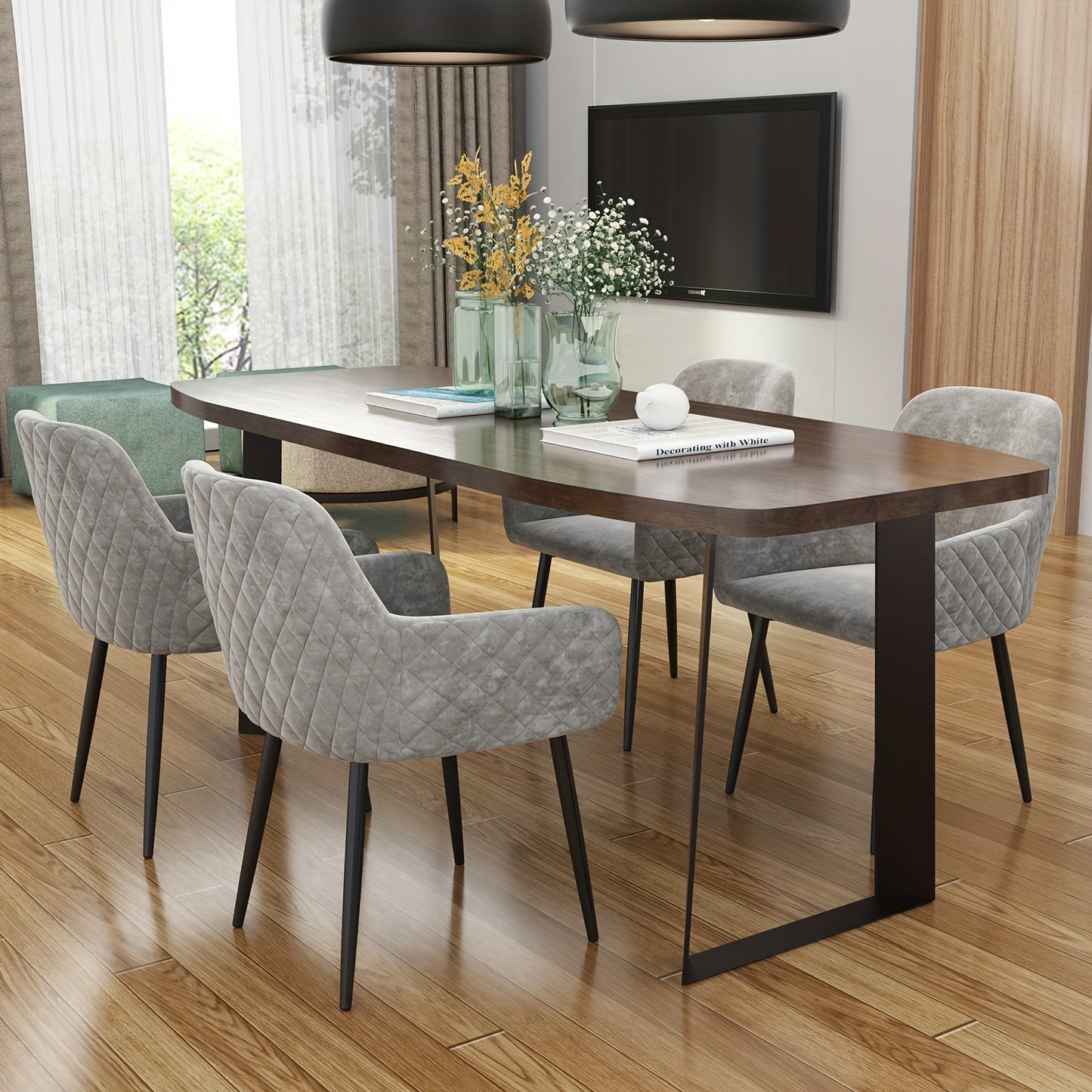 Set Of 2 Velvet Dining Chairs With Arms, Padded Kitchen Chairs, Back Side Desk Chairs, Comfty Accent Chair With Metal Legs For Kitchen, Bedroom, Living Room (2pcs, Gray)