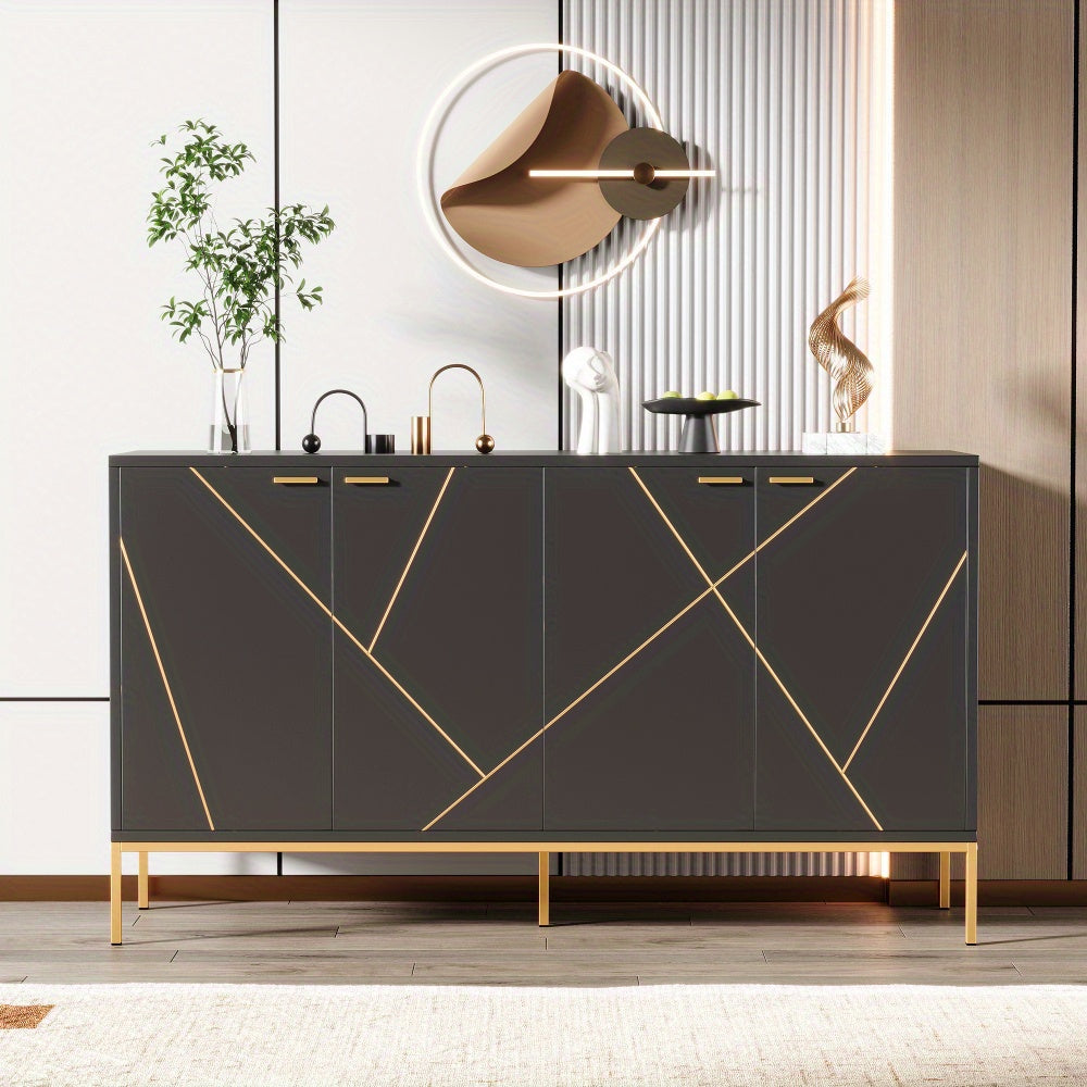 Dressoir – Dressoirkast – Ladekast – Opbergkast – Buffetkast – Zwart met Gouden Metalen Accenten – 150x80x40 cm – TV Meubel