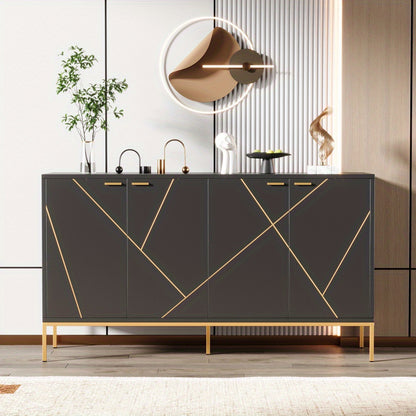 Dressoir – Dressoirkast – Ladekast – Opbergkast – Buffetkast – Zwart met Gouden Metalen Accenten – 150x80x40 cm – TV Meubel