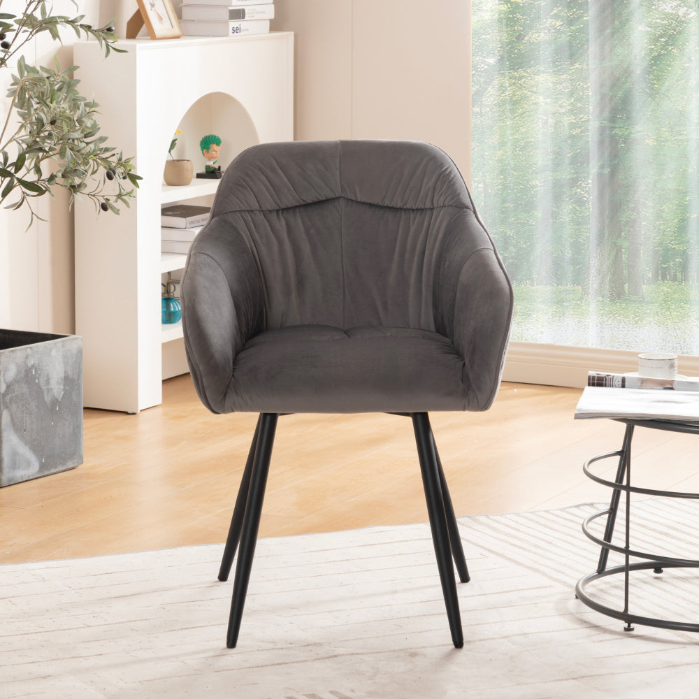 Eetkamerstoel – Stoel – Zetel – Kuipstoel – Armstoel – Set Van 2 – Velvet Bekleding – Verstelbare Metalen Poten – Grijs