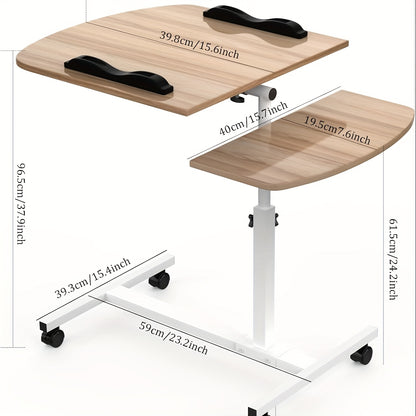 Laptoptafel – Bedtafel – Schootbureau – Werktafel – Bijzettafel – Verstelbaar tot 96,5 cm – Mobiel met Vergrendelbare Wieltjes