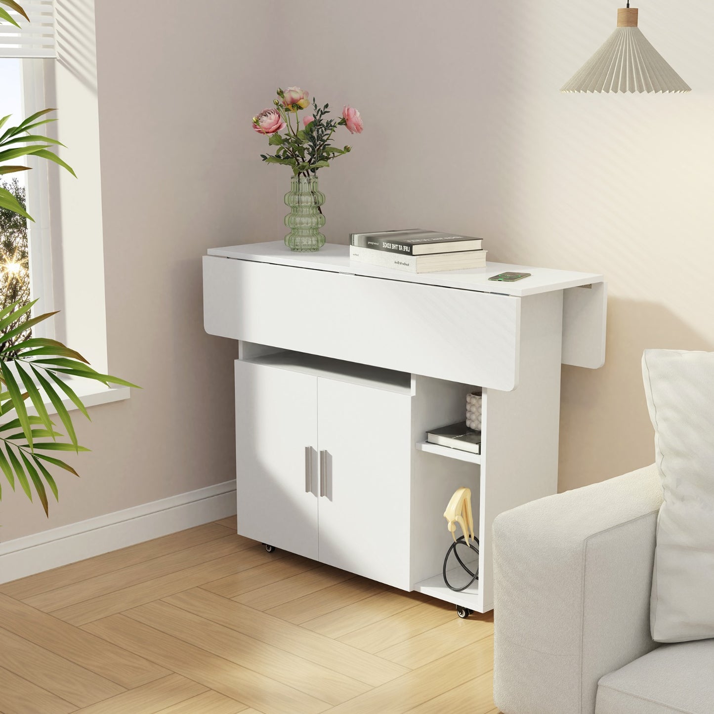 Uitklapbare Eettafel – Uitschuifbare Tafel – Opklapbare Eettafel – Verlengbare Keukentafel – Klaptafel – Wit – 100x70x77 cm – Met Wieltjes – Ruimtebesparend