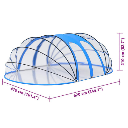 Zwembadhoes – Zwembadafdekking – Afdekzeil – Pool Cover – Dome Overkapping – 620x410x210 cm – UV-Bestendig PVC Frame – Transparant Met Oproldeuren