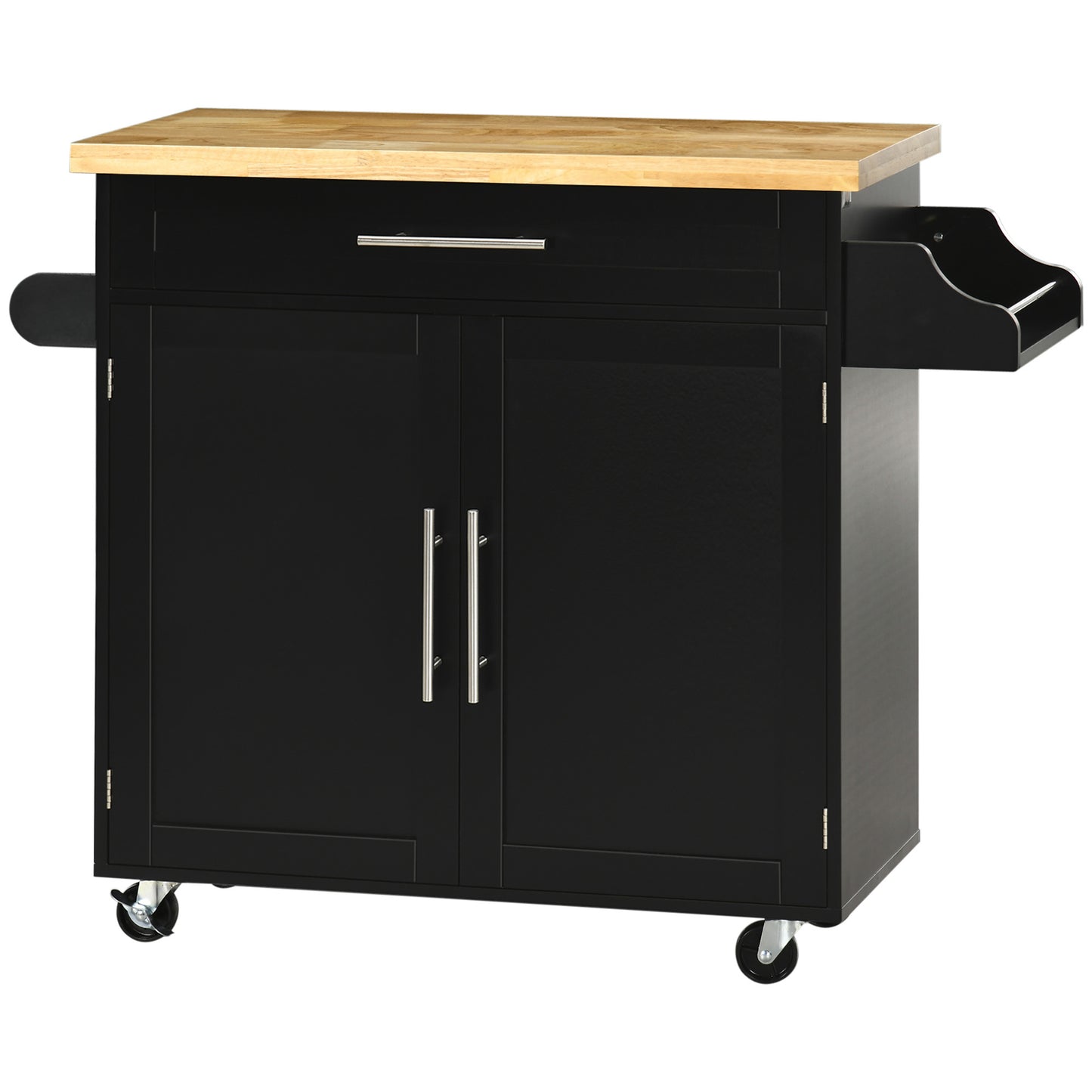 Keukenwagen – Keukenkar – Serveerwagen – Werktafel – Keukenmeubel – Zwart – 109x40x89 cm – Kruidenrek en Handdoekhouder
