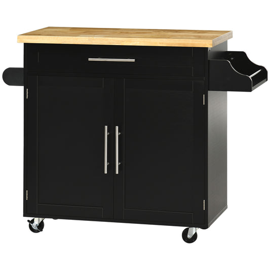 Keukenwagen – Keukenkar – Serveerwagen – Werktafel – Keukenmeubel – Zwart – 109x40x89 cm – Kruidenrek en Handdoekhouder
