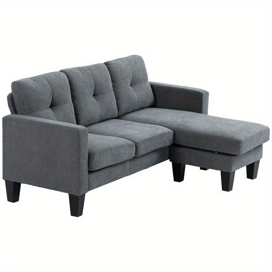 Modern L-Shaped Sectional Sofa with Chaise Lounge - Easy Assembly, Thick Cushioned Comfort, Dark Grey Fabric & Sturdy Hardwood/Polyurethane Frame, Space-Saving Design for Small Spaces, Living Room, Bedroom, Apartment - Classic Contemporary Style Fut