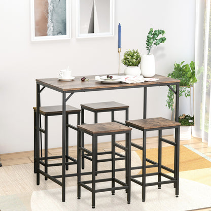 Barkastel – Bartafel Set – Bar Meubel – Barkrukken – Bar Stoelen – Industrieel Design – Space-Saving Compact – Melaminehout En Stalen Frame – Rustiek Bruin Zwart