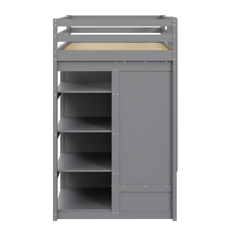 Stapelbed – Hoogslaper – Kinderbed – Multifunctioneel Bed – Uitklapbaar Logeerbed – Massief Hout – 90x200 cm – Met Kledingkast en Ladeblok