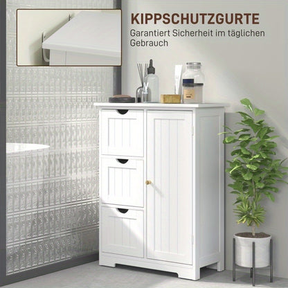 HOMCOM Modern White Bathroom Storage Cabinet with 3 Drawers & Adjustable Shelf - 60x30x80cm Glass Organizer, Pull-Out Shelves, Magnetic Door, Golden Knobs for Bathroom & Living Room Organization, Bathroom Organizers And Stora
