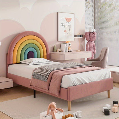 Roze Fluwelen Bed – Eenpersoonsbed – Stijlvol Bed – Slaapbank – Twijfelaarbed – Verstelbare Rugleuning – Lattenbodem – 90x200 cm – Houten Ondersteuning