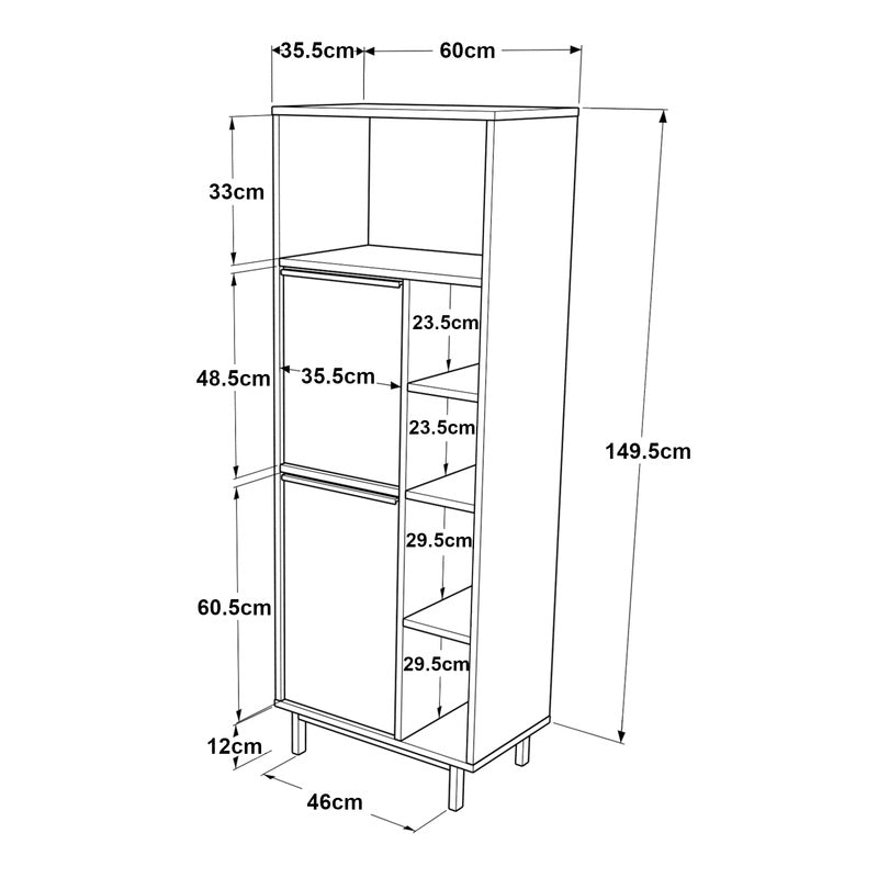 Keukenkast – Opbergkast – Dressoir – Kast – Meubel – Wit – 162x60x36 cm – Stevig Met Metalen Poten – Veel Opbergruimte Met 2 Deuren En Open Vakken