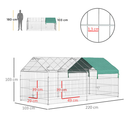 Dierenkooi – Kleine Dierenkooi – Dierenren – Konijnenkooi – Buitenren – Gegalvaniseerd Metaal – 220x103x103 cm – Inclusief 4 Grondpennen