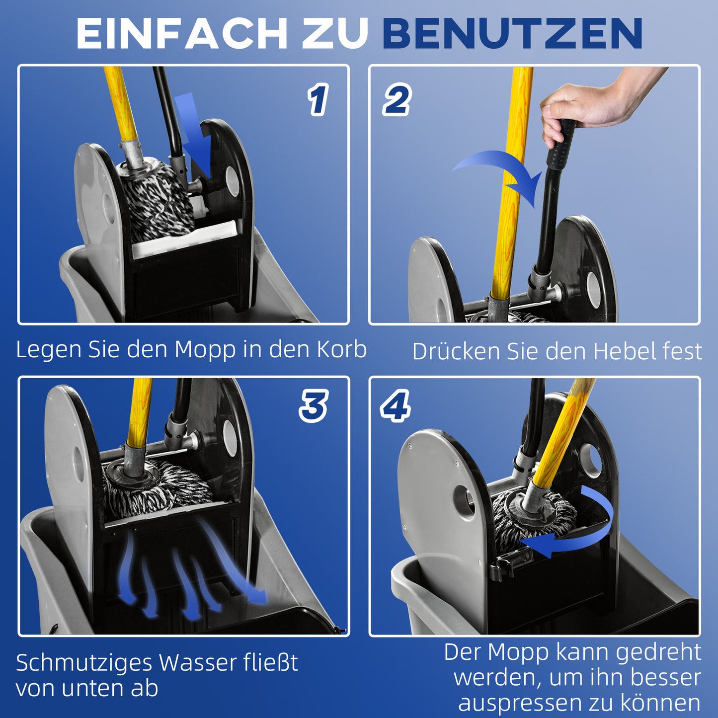 Mopwagen – Mopemmer – Dweilwagen – Vloerwisser – Dweilsysteem – 36 Liter Inhoud – Waterseparator Met 4 Wielen