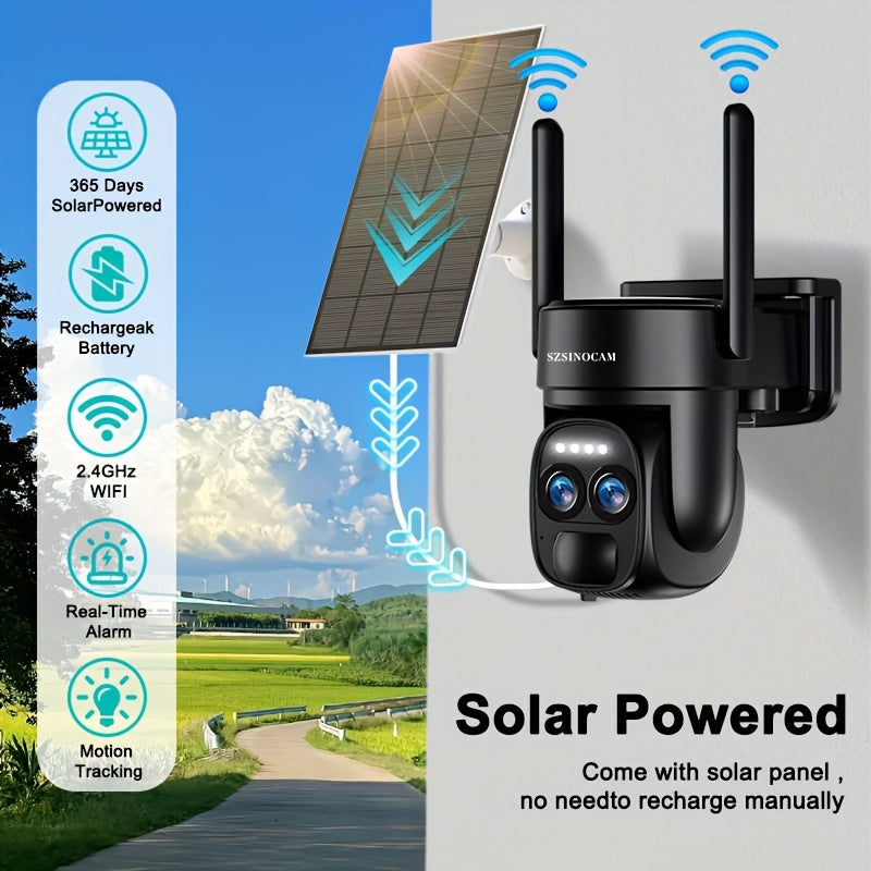 Bewakingscamera – Beveiligingscamera – Buitencamera – Camerabewaking – Draadloze camera – 1440p HD Dual Lens – Zonnepaneel en PTZ bediening