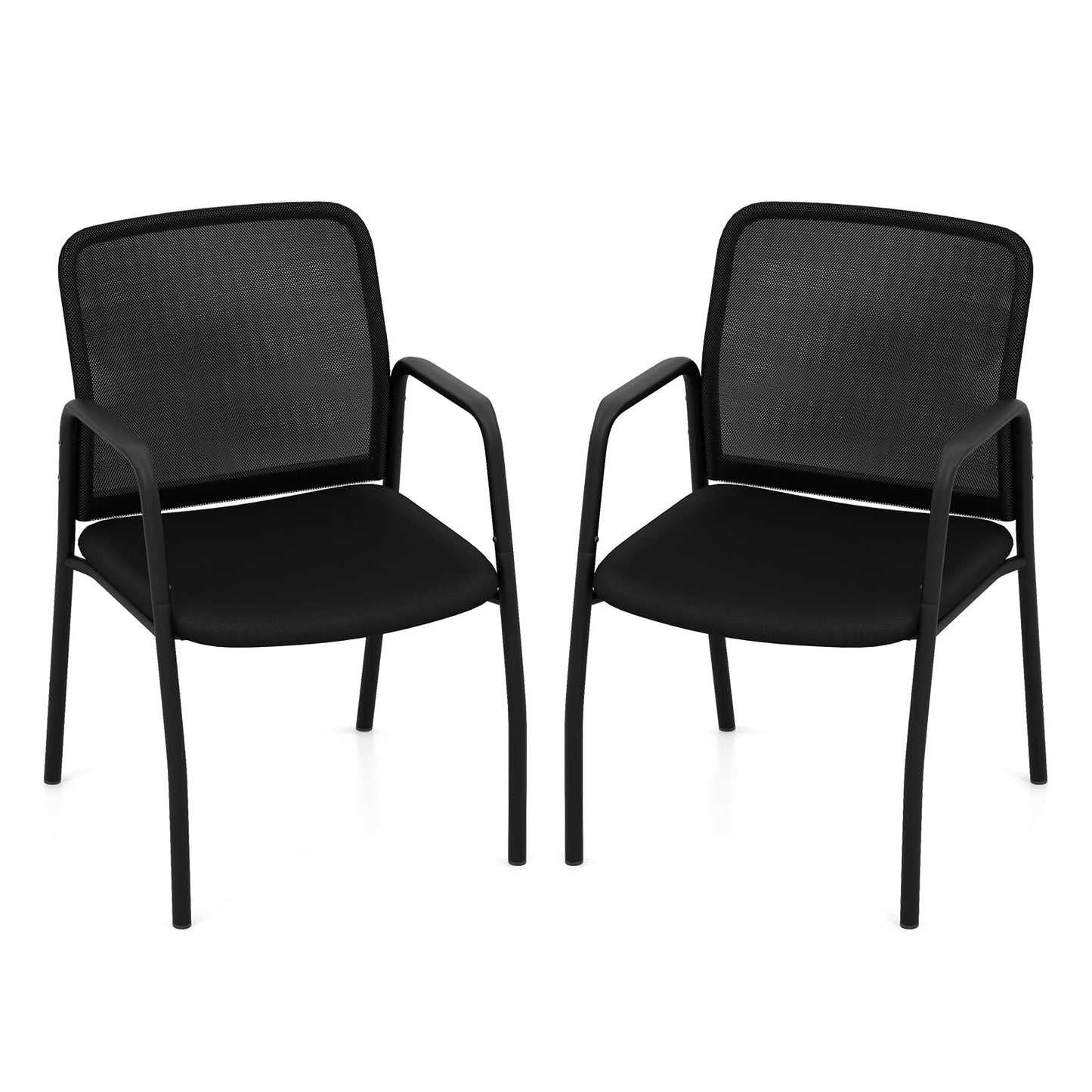 Wachtkamerstoelen – Stoelen – Zitplaatsen – Vergaderstoelen – Kantoorstoelen – Ademend Mesh – Stevig Metalen Frame – Set Van 2 – Zwart