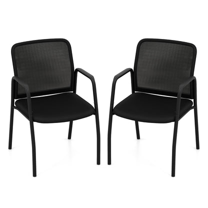 Wachtkamerstoelen – Stoelen – Zitplaatsen – Vergaderstoelen – Kantoorstoelen – Ademend Mesh – Stevig Metalen Frame – Set Van 2 – Zwart
