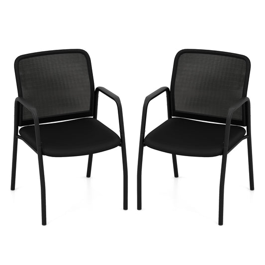 Wachtkamerstoelen – Stoelen – Zitplaatsen – Vergaderstoelen – Kantoorstoelen – Ademend Mesh – Stevig Metalen Frame – Set Van 2 – Zwart