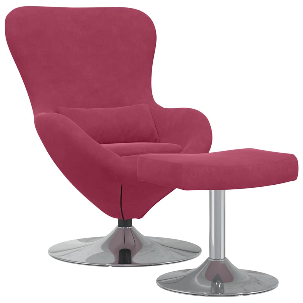 Fauteuil – Draaifauteuil – Relaxstoel – Loungefauteuil – Zithoekstoel – Wijnrood – Fluwelen Bekleding – Inclusief Voetensteun