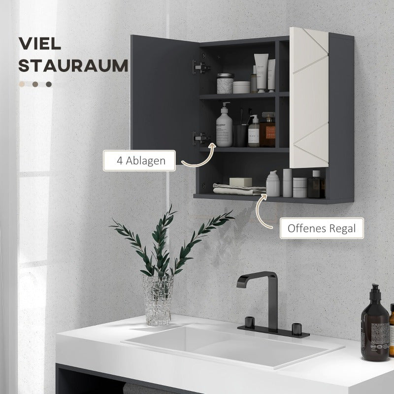 Badkamer Spiegelkast – Spiegelkast Met Opbergruimte – Wandkast Badkamer – Spiegelkast Met Plank – Anti Condens Spiegel – Grijs – 55x17x55 cm – Modern Ruimtebesparend Design