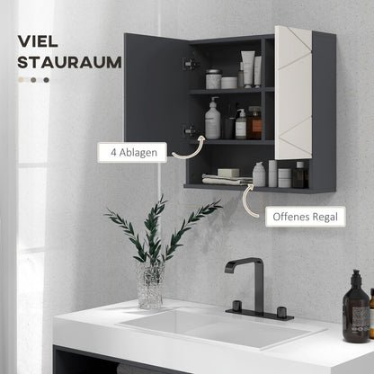 Badkamer Spiegelkast – Spiegelkast Met Opbergruimte – Wandkast Badkamer – Spiegelkast Met Plank – Anti Condens Spiegel – Grijs – 55x17x55 cm – Modern Ruimtebesparend Design