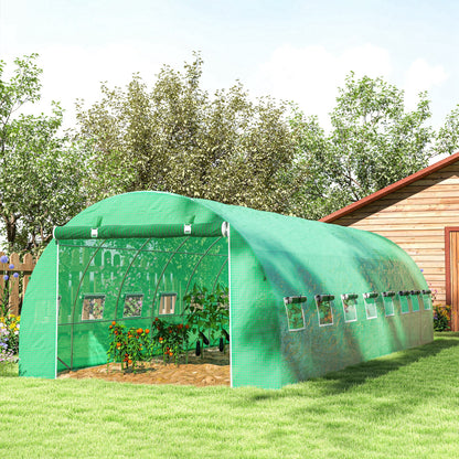 Tuinkas – Tuinserre – Kas – Groentetunnel – Tuinkas Tunnel Groen – 24 m² – 16 Ramen Met Muskietennet – Gegalvaniseerd Stalen Frame – PE Zeildoek Met UV-Bescherming
