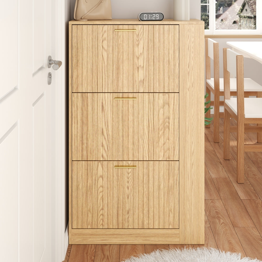 Modern Minimalist 3-Door Shoe Cabinet with Open Shelving - Freestanding Shoe Suitable for Hallway, Entrance, Assembly, Space-Saving, Ample Shoe Capacity (Wood-Free)