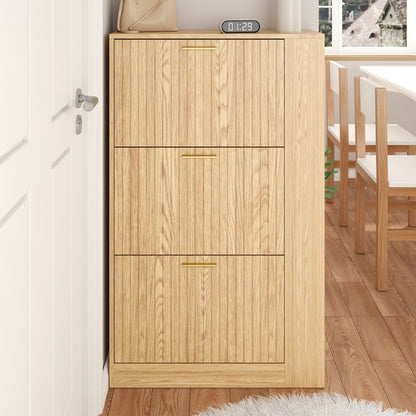 Modern Minimalist 3-Door Shoe Cabinet with Open Shelving - Freestanding Shoe Suitable for Hallway, Entrance, Assembly, Space-Saving, Ample Shoe Capacity (Wood-Free)