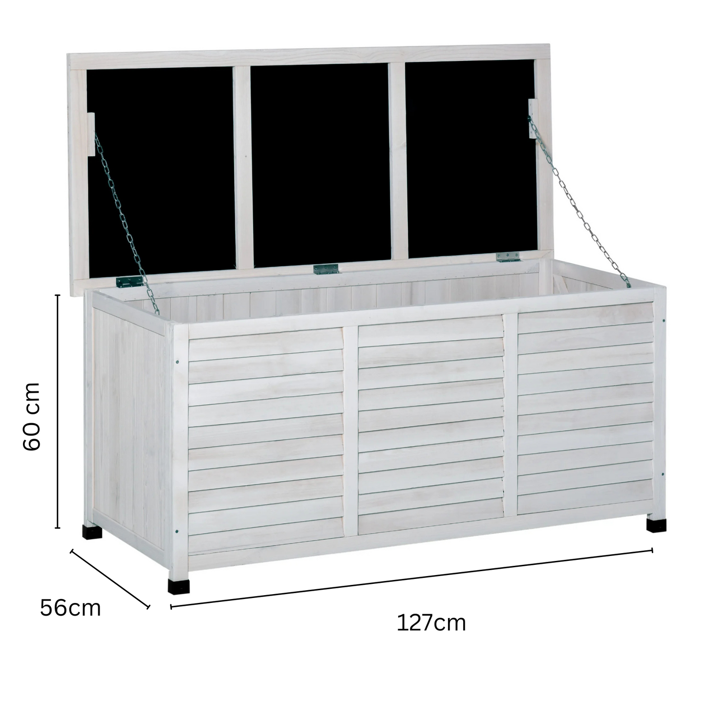 Tuinbox - Tuinkussenbox - Buitenkast - Tuinspullen - met Open Deksel - Luikontwerp - Stevig - Duurzaam - voor Tuin - Terras - Buiten - Hout - 127 x 56 x 60 cm - Wit