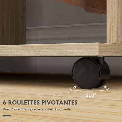 Rolkast – Kledingkast – Opbergkast – Kastje – Verrijdbare Kast – Natuurlijk Hout – 6 Wieltjes – 120x40x128 cm