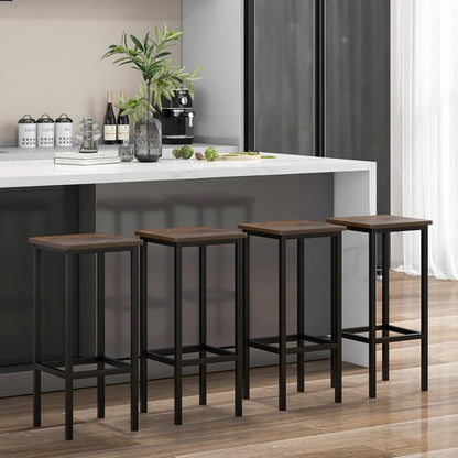 Barkrukken – Barstoelen – Keukenstoelen – Ontbijtkrukken – Industrieel – Set van 4 – 26 Inch Hoog – Met Metalen Poten en Voetsteun – Rugloos – Rustic Brown