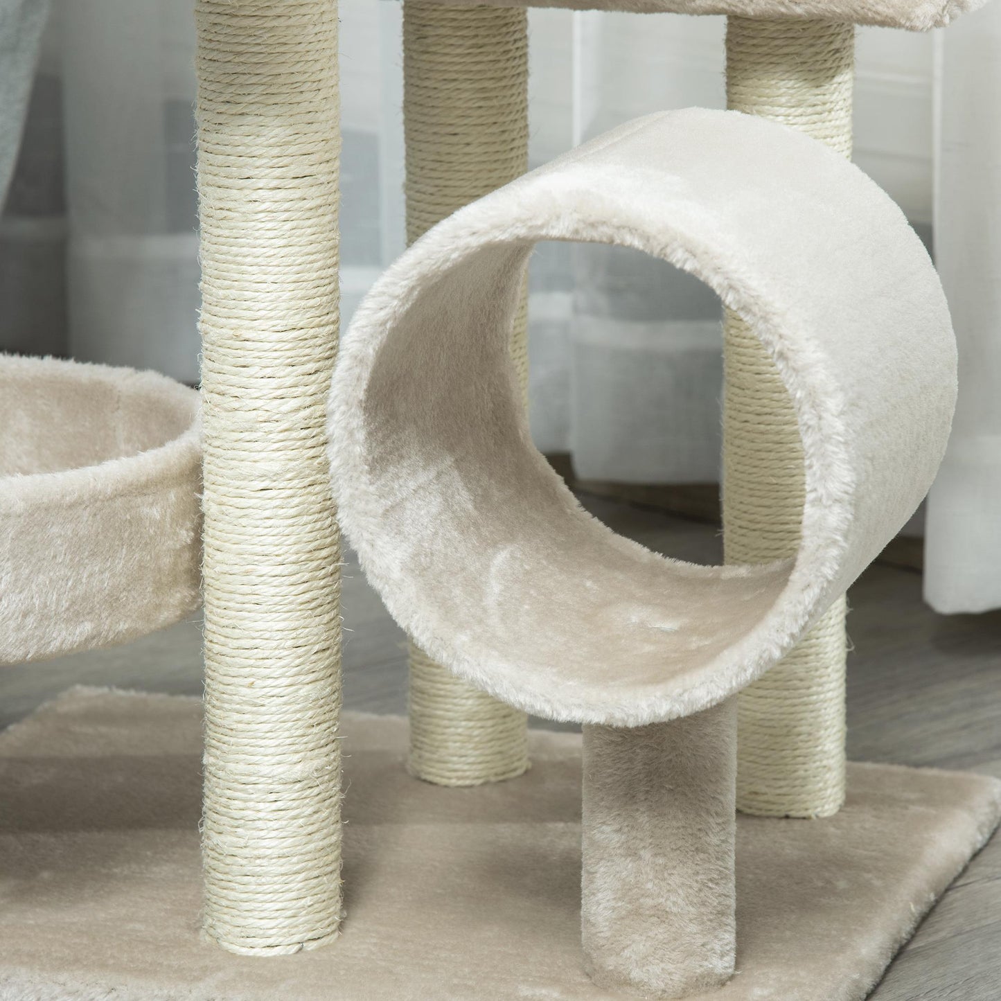 Kattenkrabpaal – Krabmeubel – Klimeiland – Kattenboom – Kattenhuis – Beige Kleur – Duurzaam Sisal – Pluche Comfort