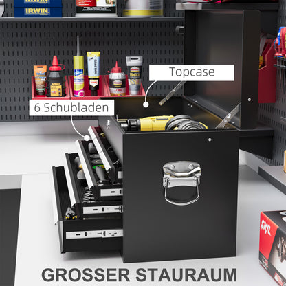Gereedschapskist – Gereedschapsbox – Opbergkist – Werkplaatskist – Toolkist – Zwart Staal – Afsluitbaar Met 3 Lades – 60x26x34 cm Compact
