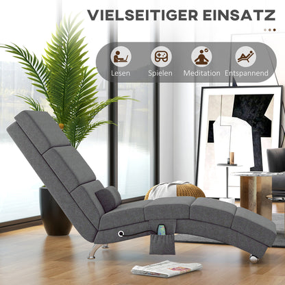 Massage Relaxfauteuil – Relaxstoel – Ligstoel – Fauteuil – Verstelbare Stoel – Donkergrijs – 8 Vibratiepunten – 5 Massagemodi – Ruime Afmetingen 56x168x84 cm