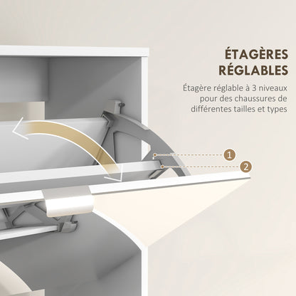Schoenenkast – Schoenenrek – Schoenenopberger – Hal meubel – 2-in-1 met smalle spiegel – 4 draaideuren met verstelbare planken – Compact 76x26x168 cm – Wit