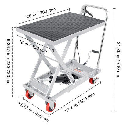 Hydraulische Hefwagen – Heftafel – Schaarlift – Liftwagen – Materialenwagen – Draagvermogen 225 kg – Max. Hefhoogte 72 cm – Grijs