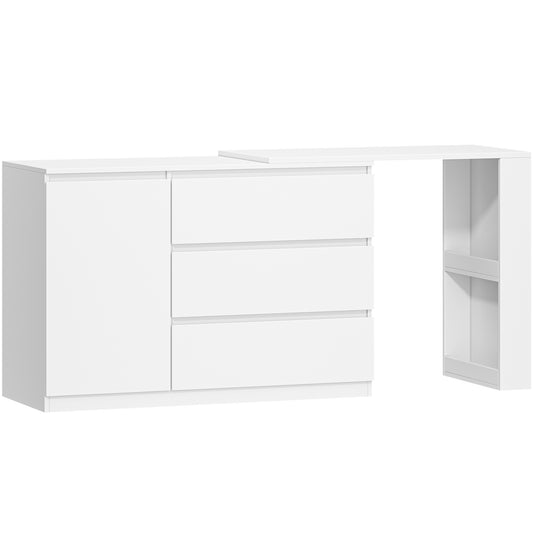 Kaptafel – Make-up Tafel – Cosmetica Tafel – Dressoir – Meubel – L-vormig Hoekontwerp – Wit – Met 1 Kast en 2 Open Planken – Ruime Opbergruimte – Modern Design