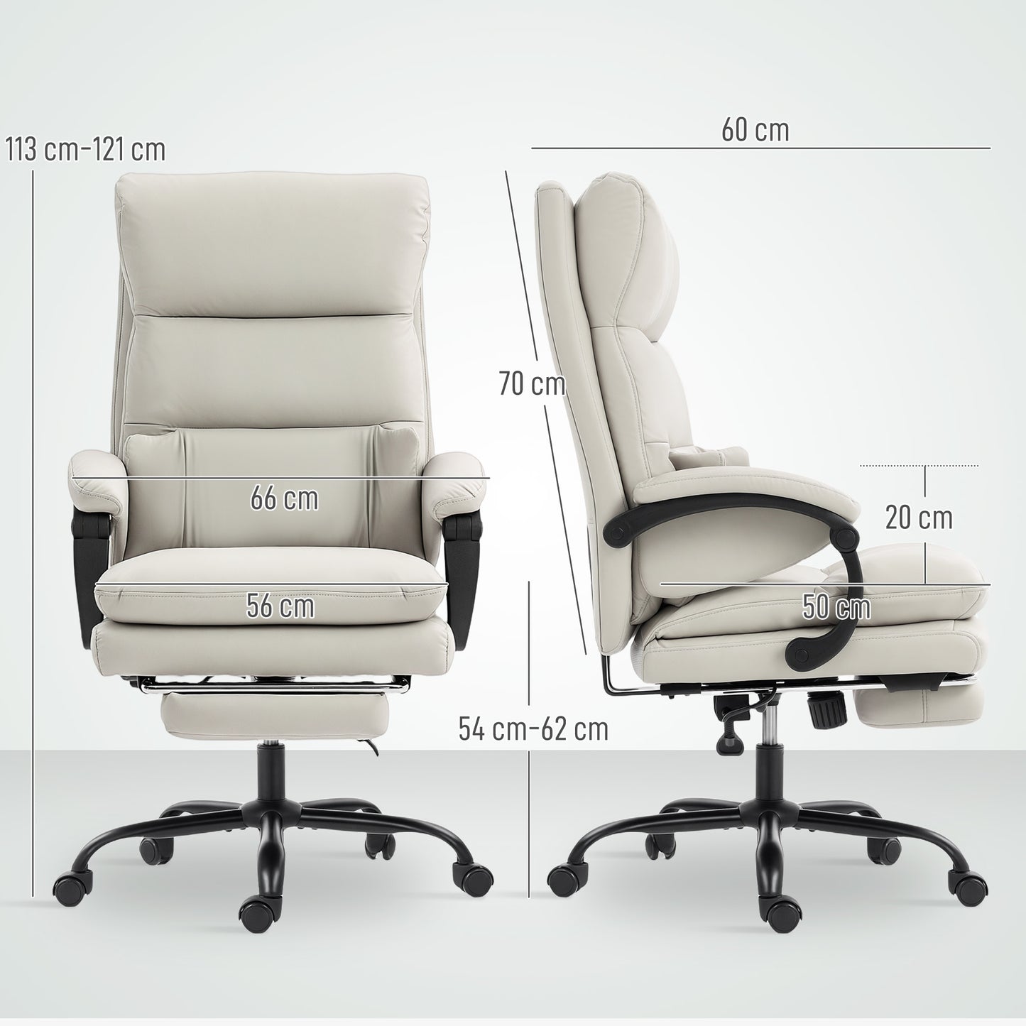 Bureaustoel – Kantoorstoel – Bureaufauteuil – Werkstoel – Directiestoel – Lichtgrijs – Verstelbare Hoogte – Ergonomische Rugondersteuning Met Voetsteun