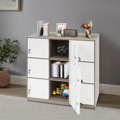 9-Door Heavy-Duty Lockable Metal Storage Cabinet with Card Slots & Key Lock - Modern Floor-Standing Office Cabinet with 9 Individual Compartments, 74.84KG/Shelf Capacity, Easy Assembly for Home Office, School, Business - Cont