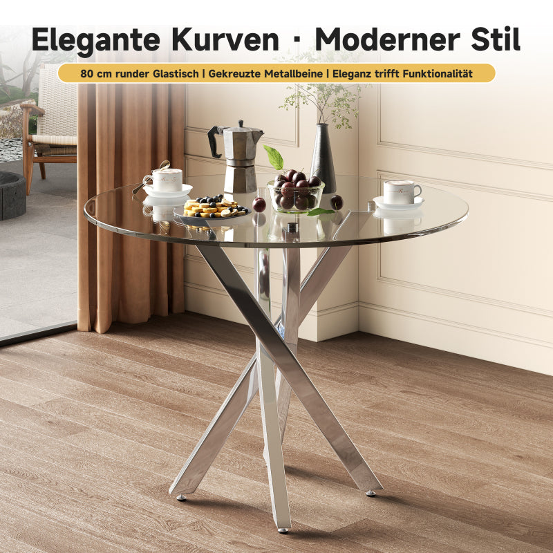 Eetkamerset – Eettafelset – Tafel Met Stoelen – Inklapbare Eethoek – Compacte Eettafelset – Gehard Glasblad – Gepoedercoat Metalen Onderstel Grijs/Zilver