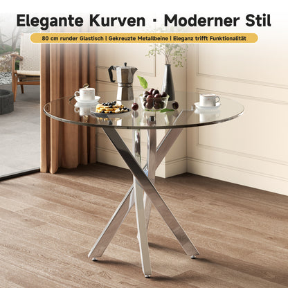 Eetkamerset – Eettafelset – Tafel Met Stoelen – Inklapbare Eethoek – Compacte Eettafelset – Gehard Glasblad – Gepoedercoat Metalen Onderstel Grijs/Zilver