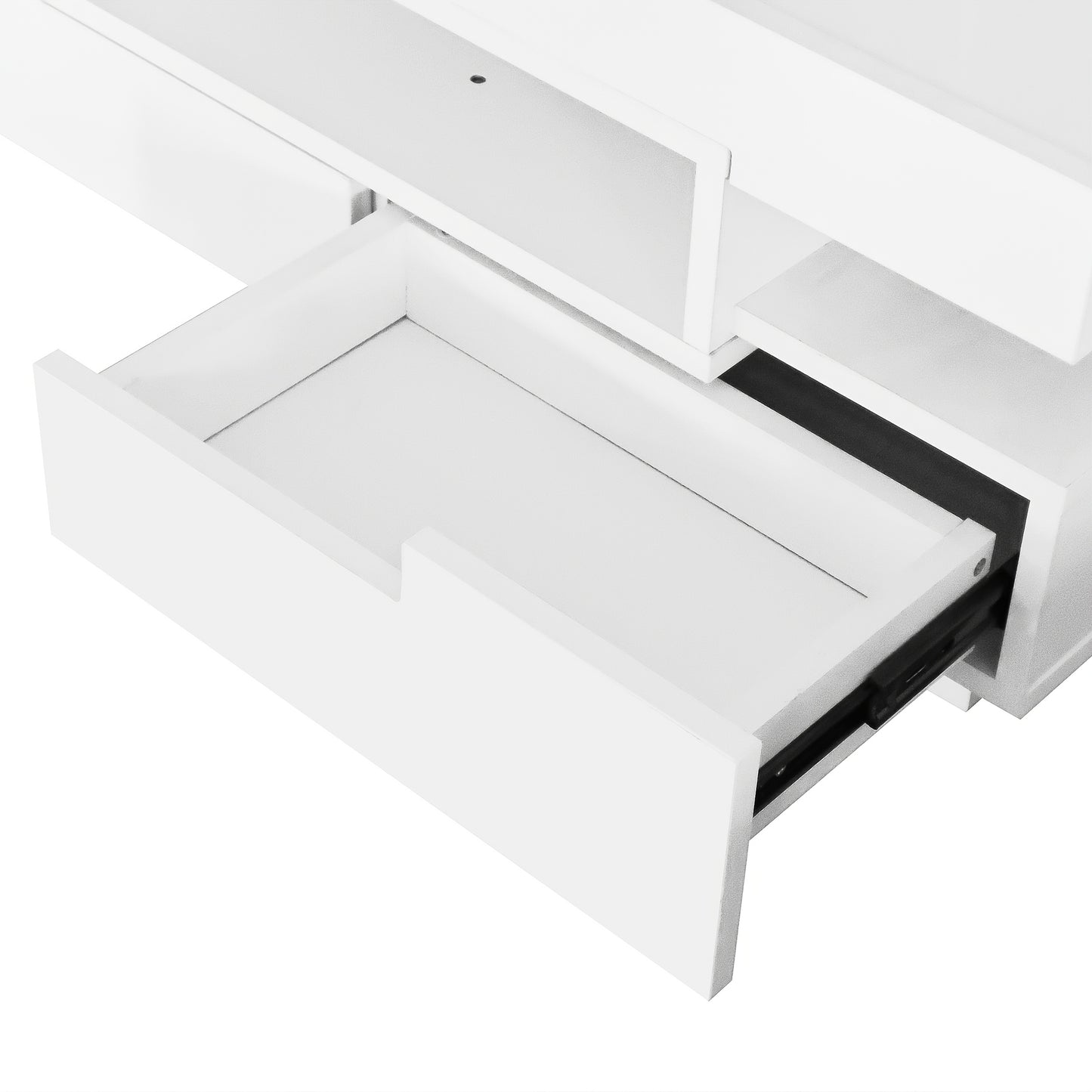 Modern White Metal Coffee Table with 4 Front & Back Drawers - High-Gloss Finish, Compact Design for Living Room, Bedroom, Office Storage, Coffee Table for Living Room, Bedroom Furniture, Contemporary Furniture, Sleek Finish
