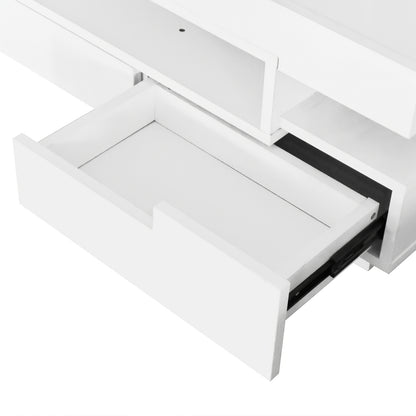 Modern White Metal Coffee Table with 4 Front & Back Drawers - High-Gloss Finish, Compact Design for Living Room, Bedroom, Office Storage, Coffee Table for Living Room, Bedroom Furniture, Contemporary Furniture, Sleek Finish